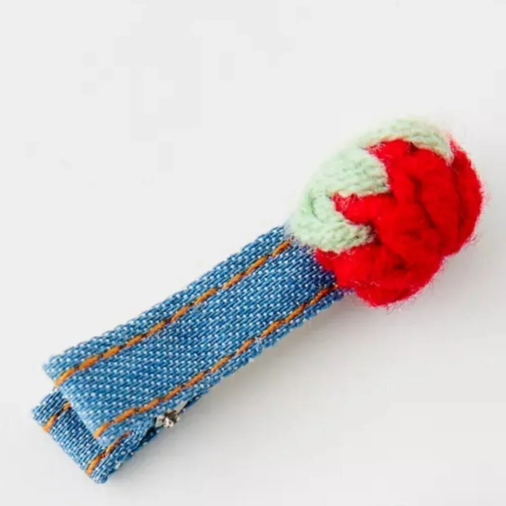 NWT Urban Outfitters Denim Strawberry Hair Clip Set of Two